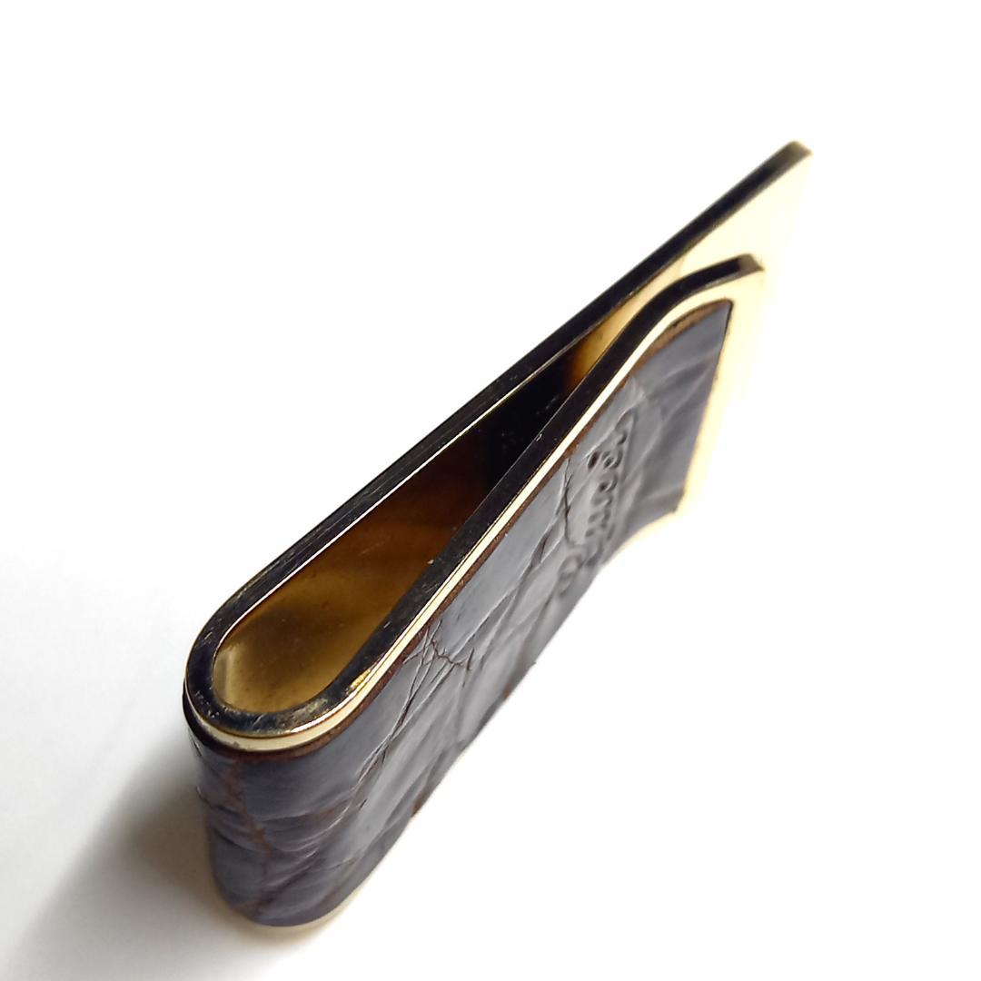 グッチ マネークリップ クロコ ブラウン×ゴールド 札はさみ ロゴ ヴィンテージ