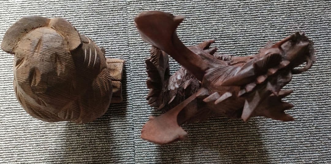 フクロウとドラゴン　不苦労　梟　　龍　竜　置物　２体セット