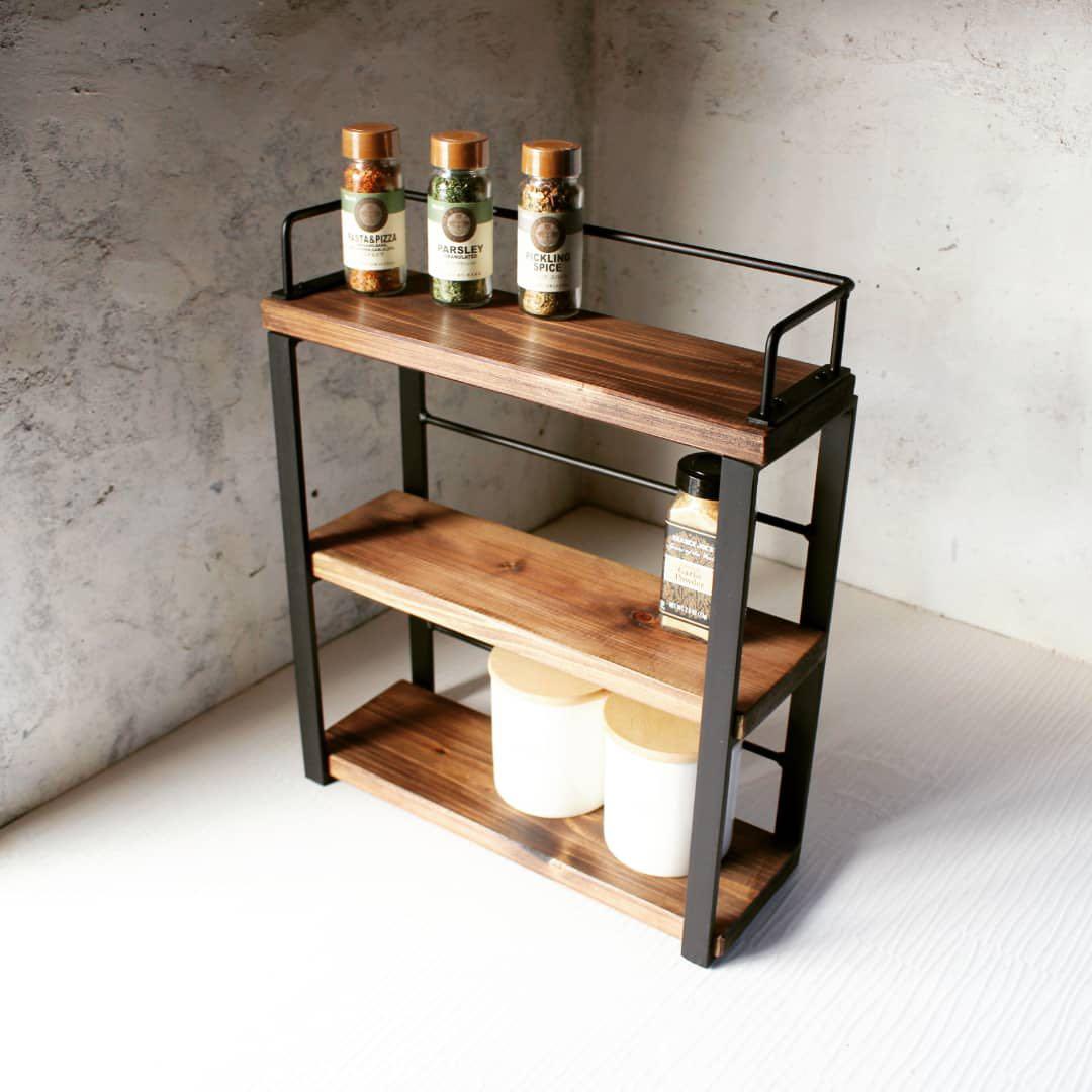 アイアン３段コンパクトスパイスラック・調味料棚