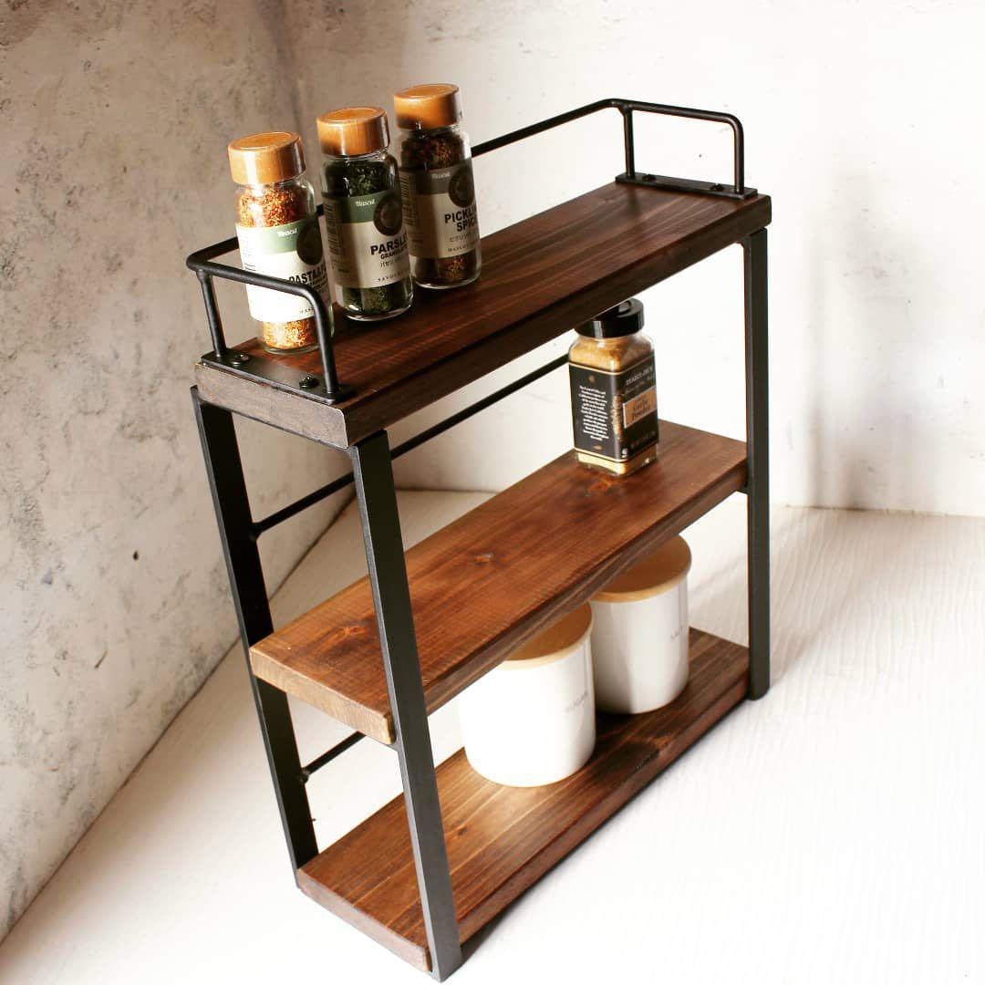 アイアン３段コンパクトスパイスラック・調味料棚