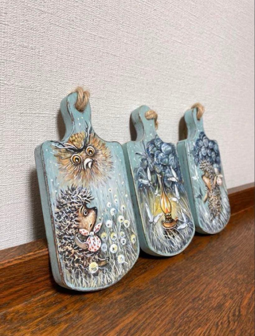 ロシア雑貨☆『霧の中のハリネズミ』木製壁掛け飾り マトリョーシカ ガリーナ作