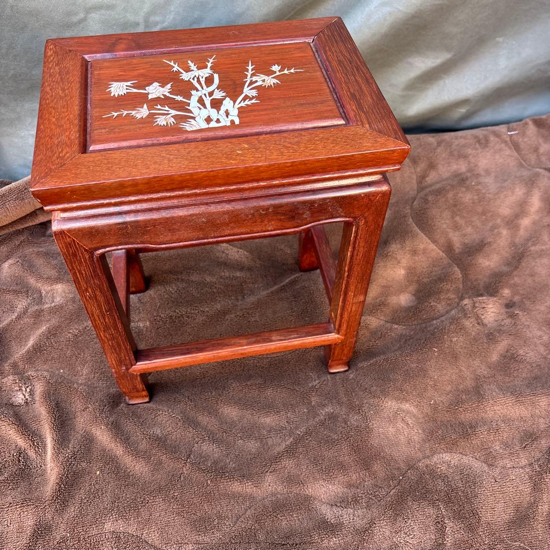 サイドテーブル3点セット　花台　花梨　螺鈿細工？
