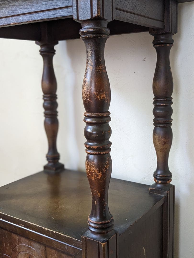 時をかける電話台　アンティーク 木製飾り棚