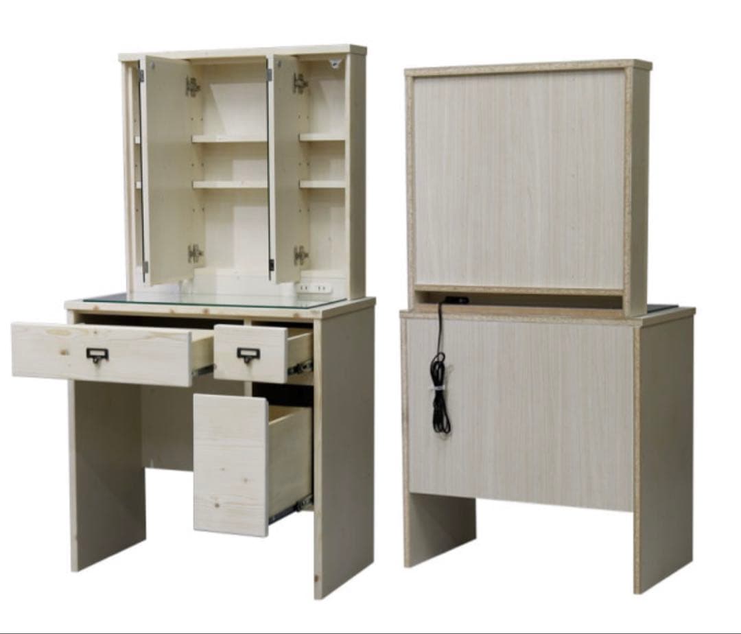 ★三面鏡ドレッサー 鏡裏収納、木製