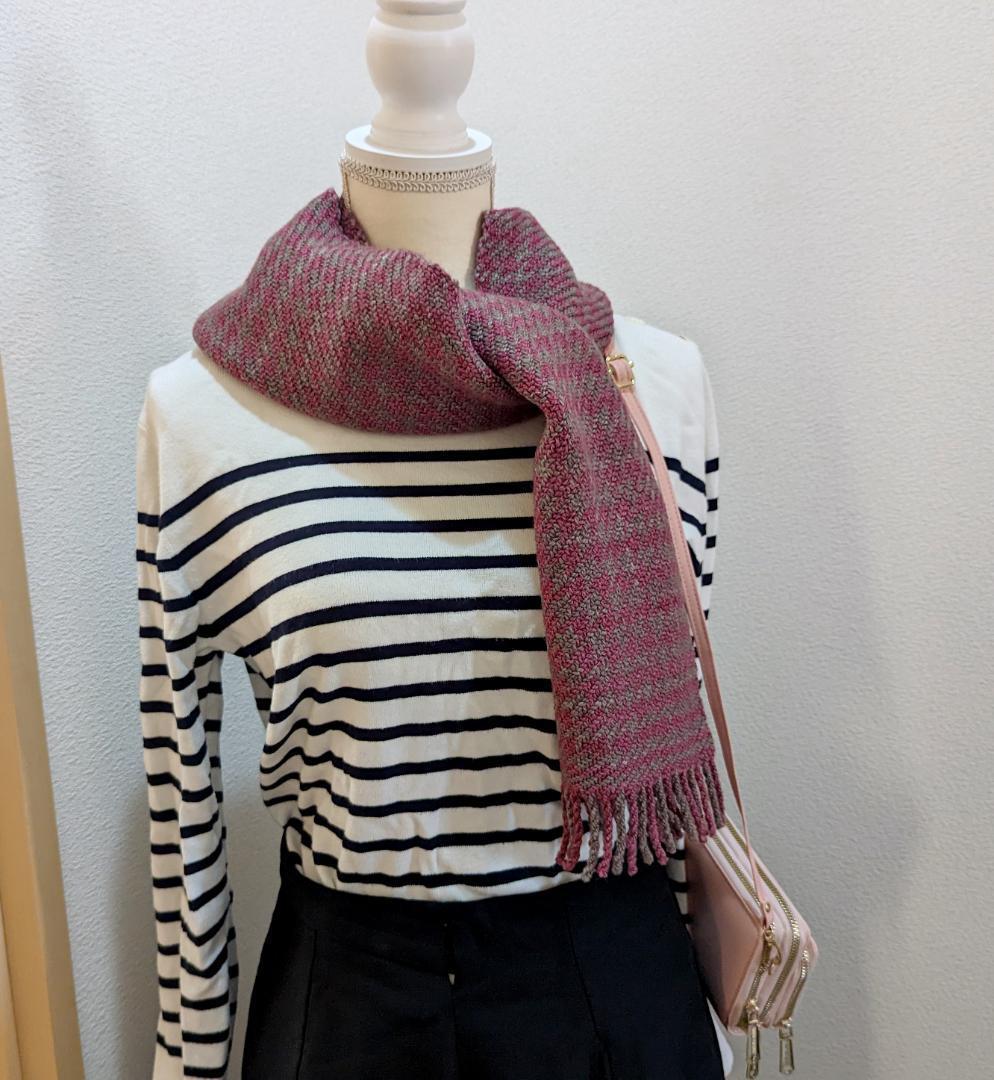 【安心のメルカリ便】千鳥格子が素敵なシルクウール製ハンドメイドマフラー