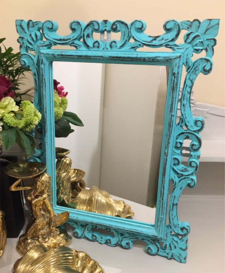 壁掛けミラー☆パステルブルー