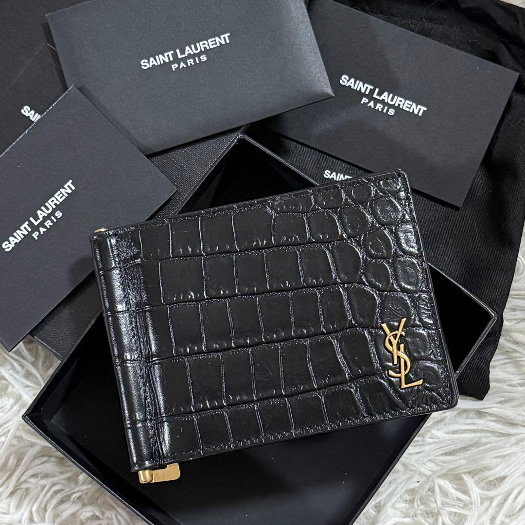 ⭐️新品未使用⭐️　サンローラン　YSL　カサンドラロゴ　クロコ型押　マネークリップ
