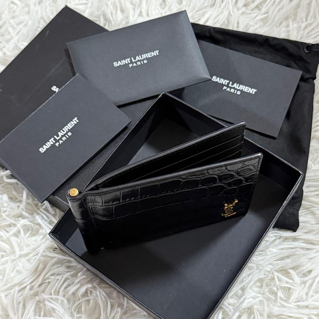 ⭐️新品未使用⭐️　サンローラン　YSL　カサンドラロゴ　クロコ型押　マネークリップ