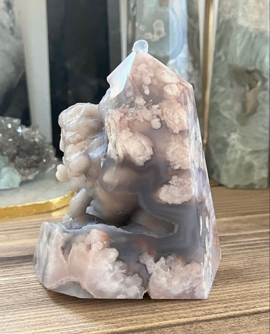 天然石 桜瑪瑙 アゲートのグレーとピンクの置物