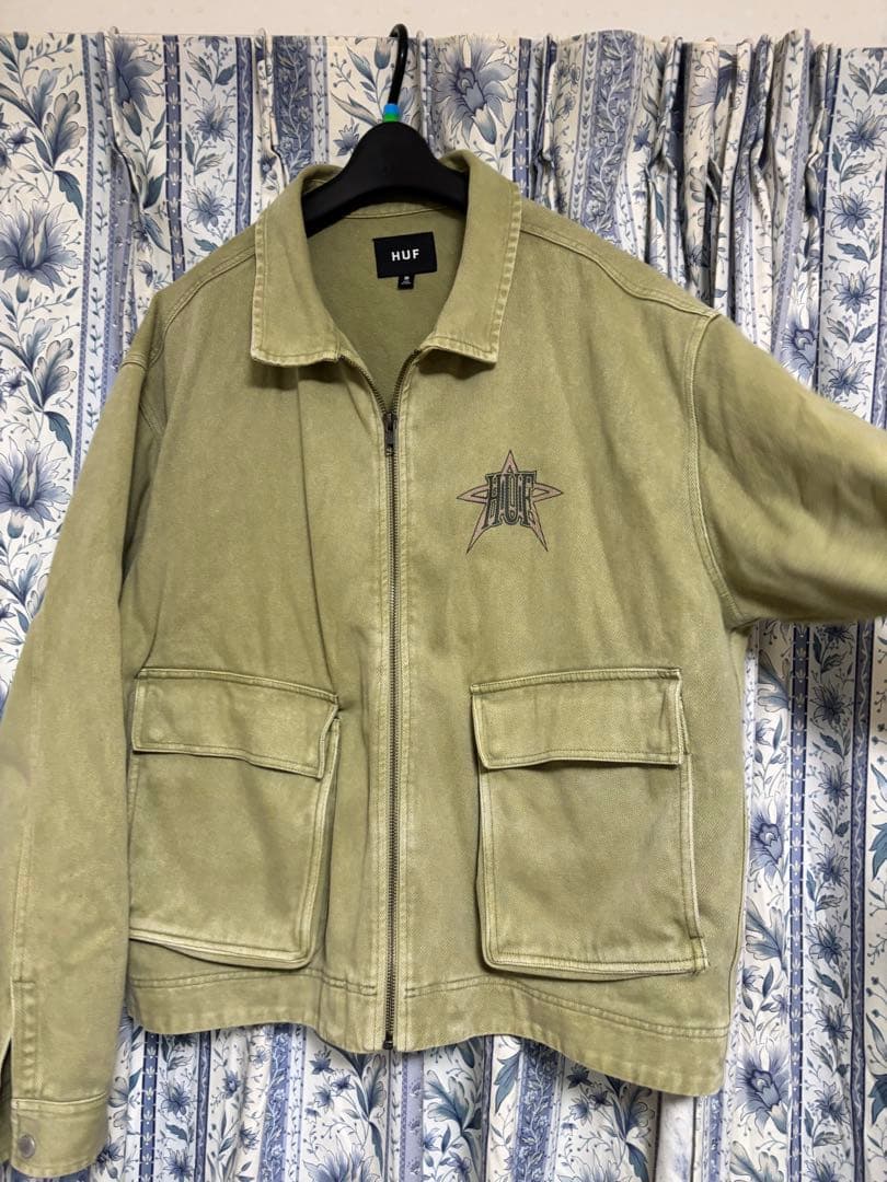HUF グリーン　ジップアップジャケット