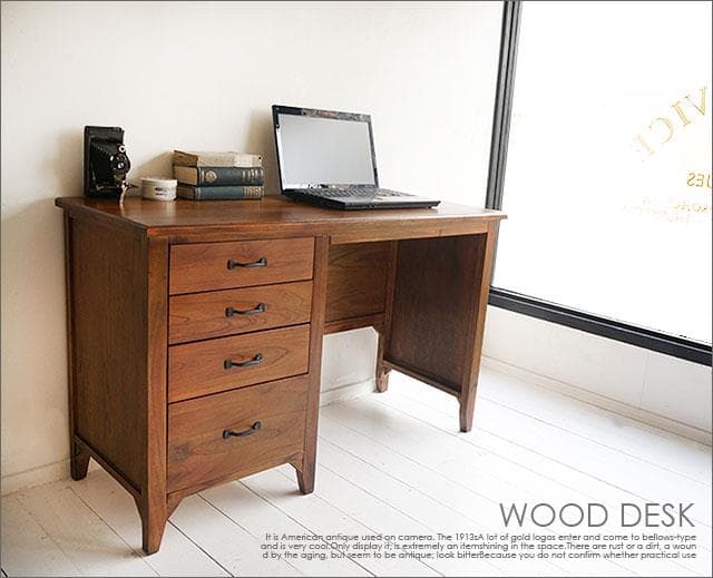 木製デスク/シンプルナチュラルウッド引き出し収納つきパソコンデスク