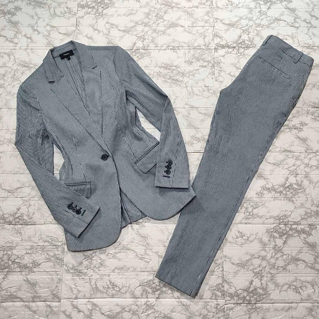 【未使用級】Theory セットアップスーツ シアサッカー チェック ブルー S
