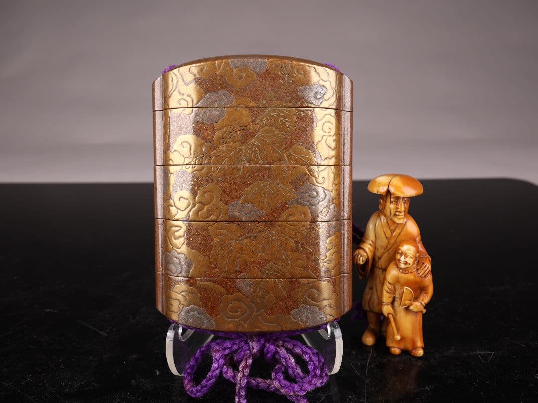 A508 鳳凰印籠 云草文 金蒔絵 無銘根付 時代物 提物【＾＃