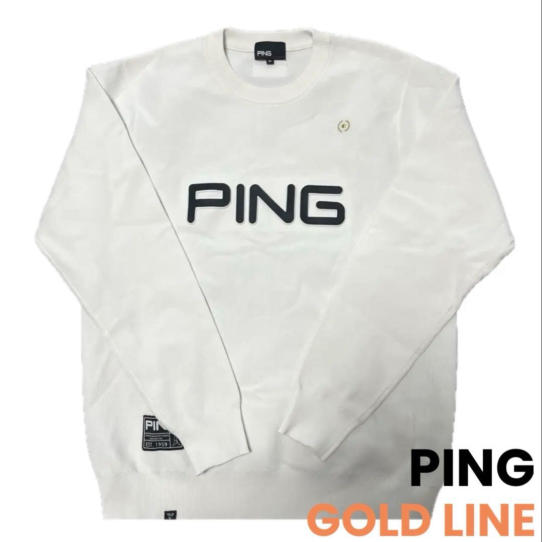 PING/メンズ/GOLDシリーズ/ホワイト/M size/ビッグロゴニット