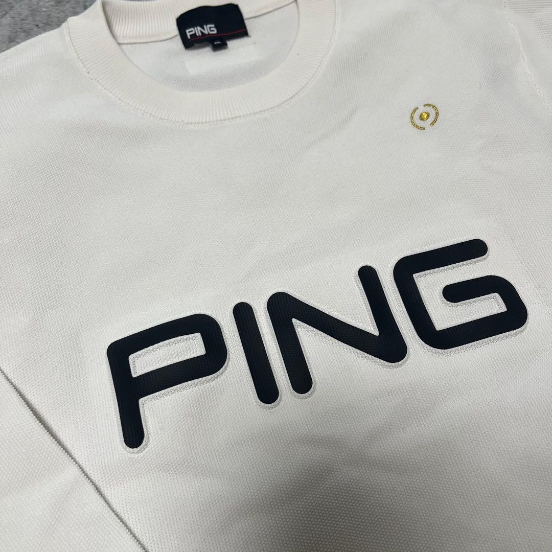 PING/メンズ/GOLDシリーズ/ホワイト/M size/ビッグロゴニット