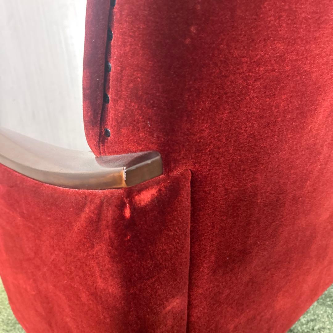 ① 昭和レトロ 古家具 一人掛けベロアソファー アームチェア ヴィンテージ 赤