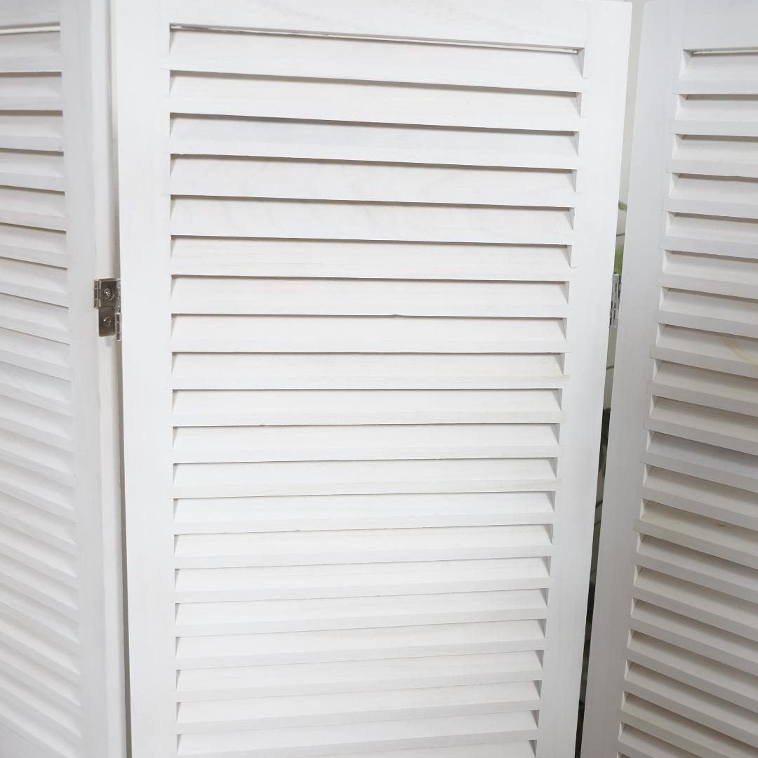 【新品】木製ルーバー パーテーション 3連　シャビーホワイト　アンティーク調