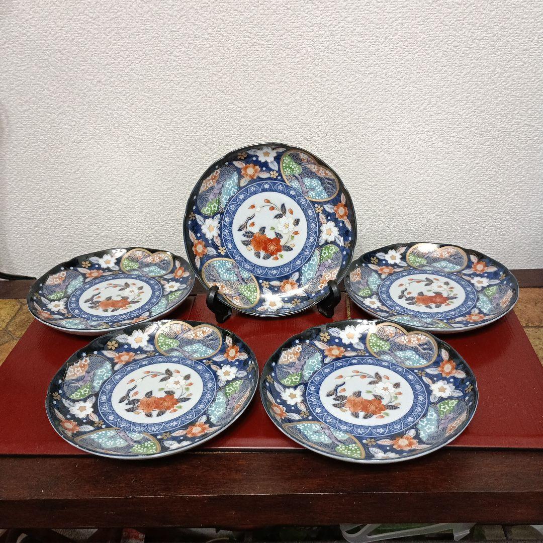 有田焼　龍峰窯　古伊万里　金彩古典錦絵　中皿　5枚組　未使用品