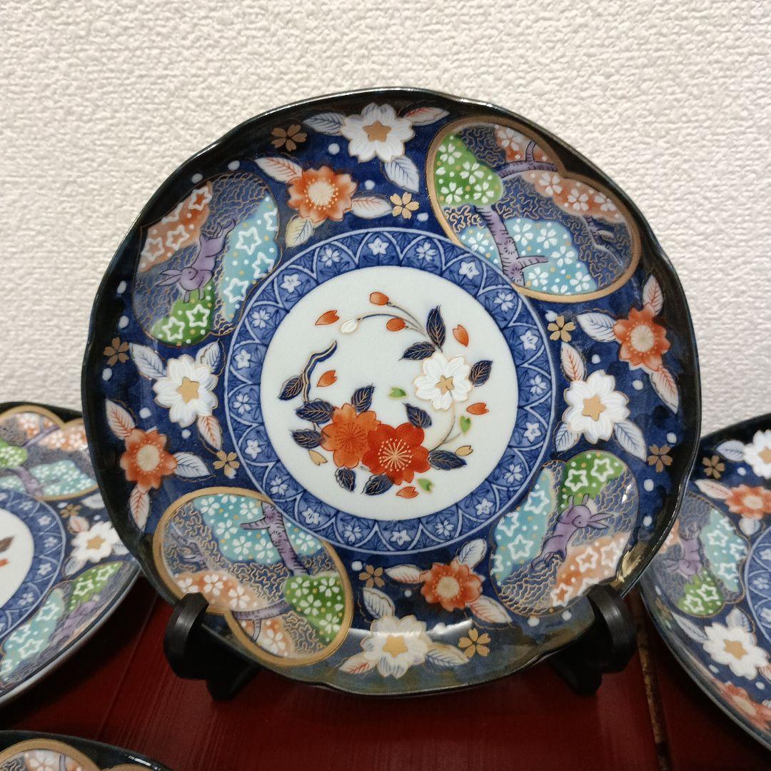 有田焼　龍峰窯　古伊万里　金彩古典錦絵　中皿　5枚組　未使用品