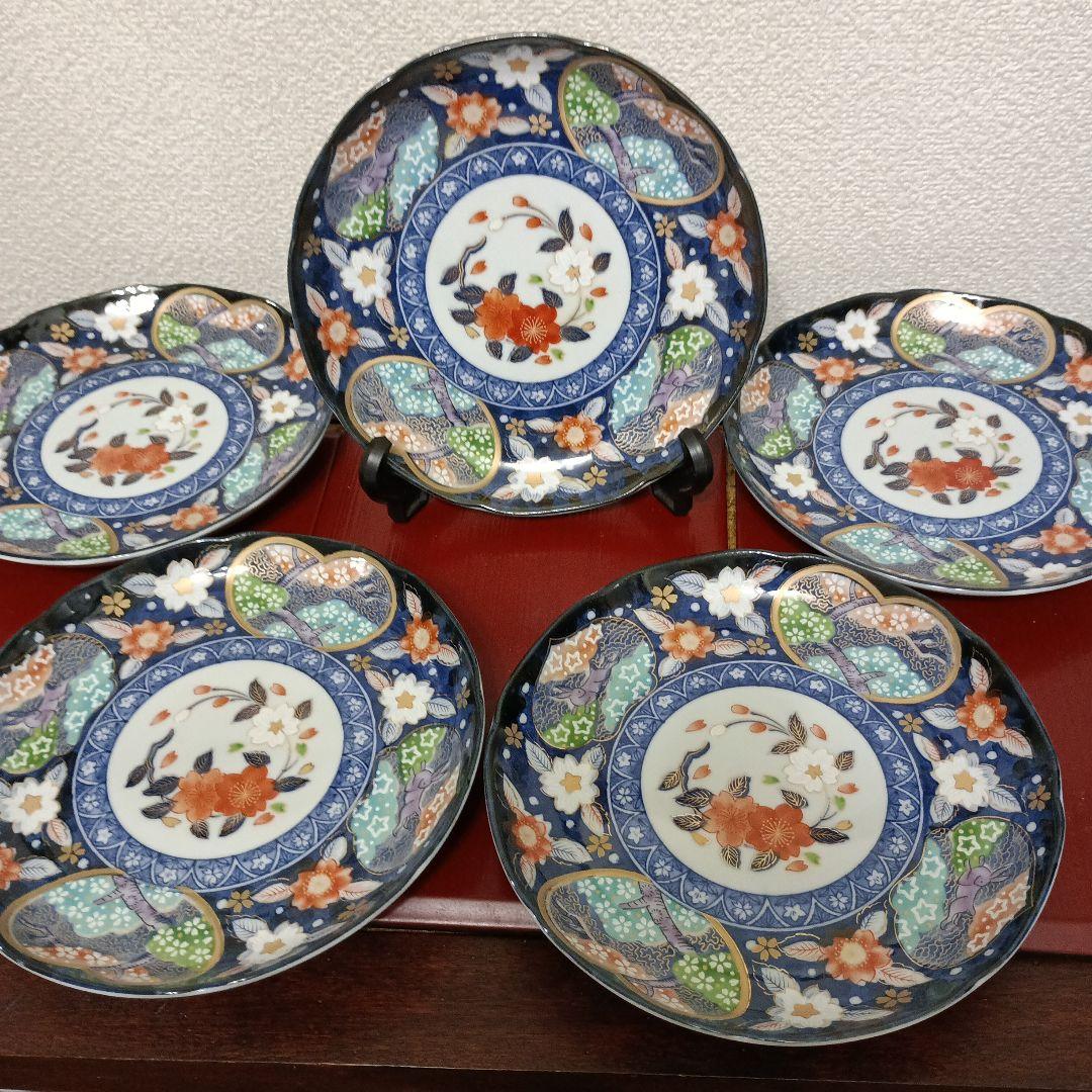 有田焼　龍峰窯　古伊万里　金彩古典錦絵　中皿　5枚組　未使用品