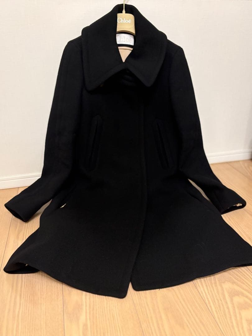 Chloé クロエ ♪ 黒 ロングコート ウール ハンガー付き