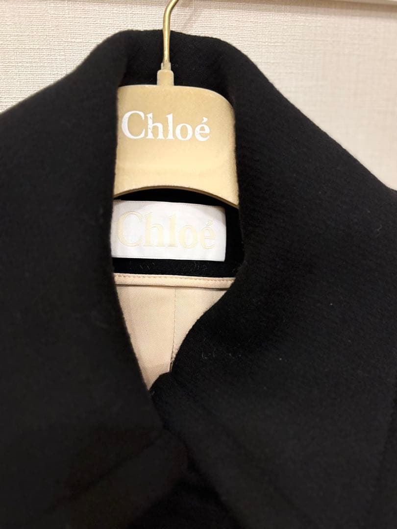 Chloé クロエ ♪ 黒 ロングコート ウール ハンガー付き
