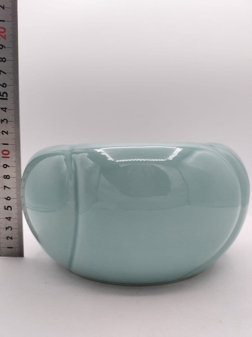 c911 水指 青磁捻梅 桜峰作 木箱 茶道具 古物