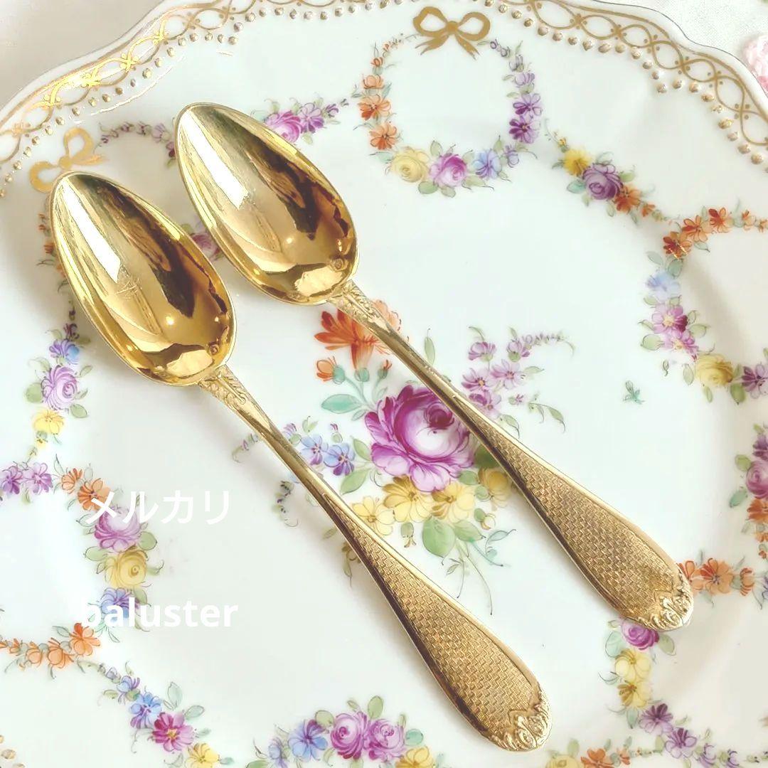 スプーン 2本セット　フランス　純銀製　シルバー800 純金鍍金