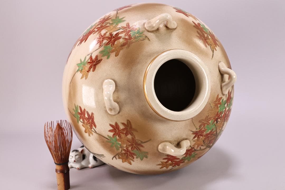 仁清 写　 色絵 金雲菊花御所車図　四耳壺　茶壺　花瓶　壷　花器　BK49