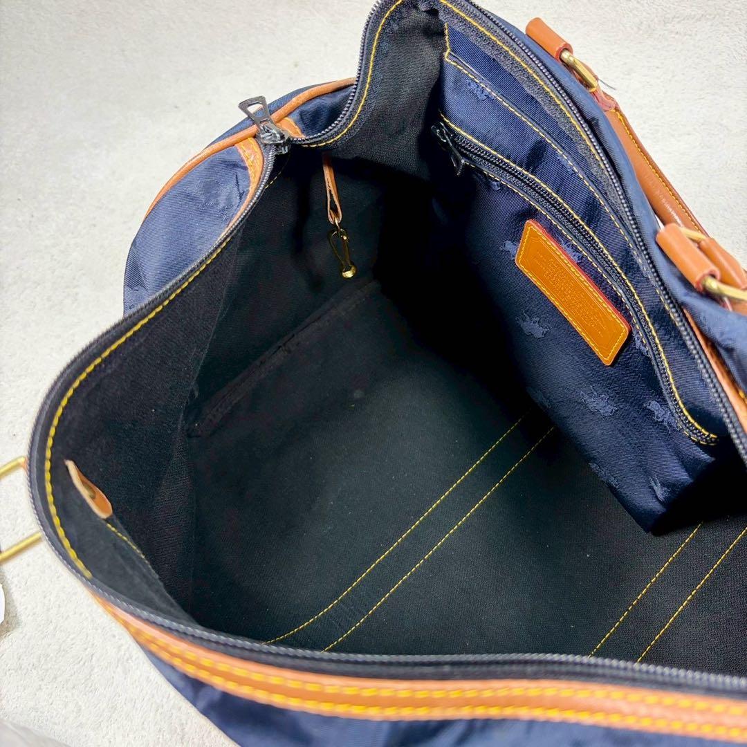 【美品✨】ハンティングワールド　ボストン 紺　総柄　バチュークロス　2way