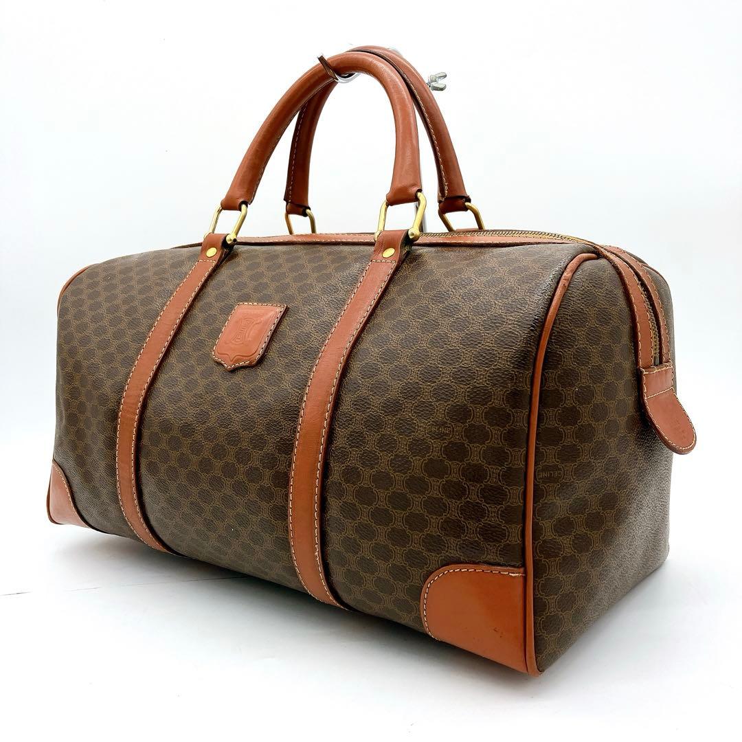 【CELINE】ボストンバッグ　旅行鞄　マカダム柄　PVC ダークブラウン.