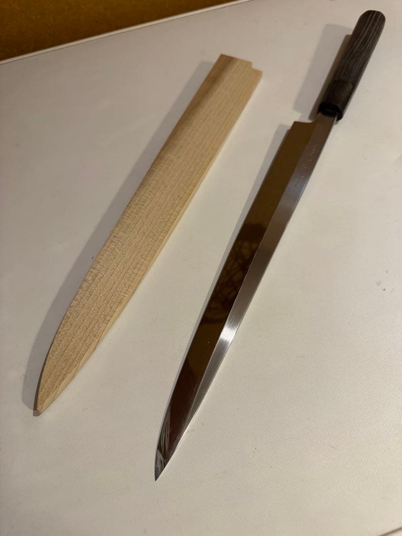 柳刃包丁 約30cm 木製ハンドル 鞘付き
