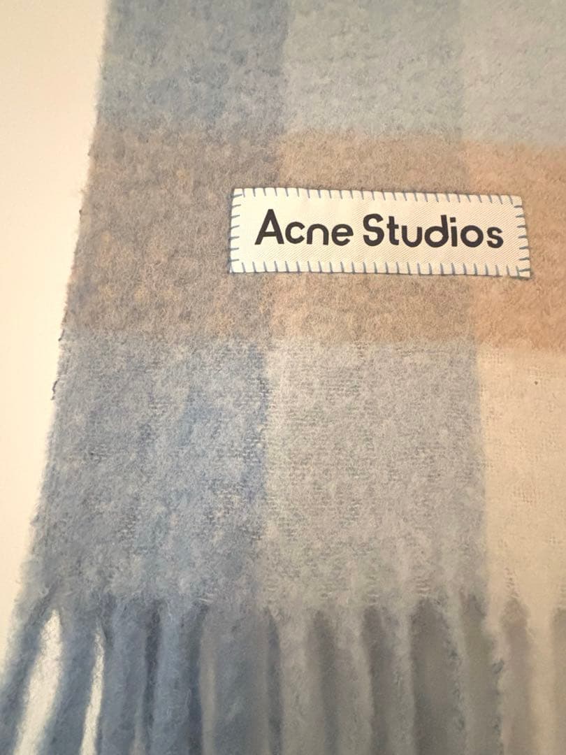美品Acne Studiosチェックマフラーブルー