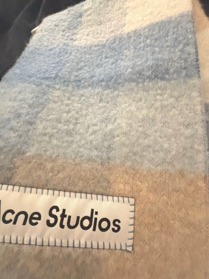 美品Acne Studiosチェックマフラーブルー