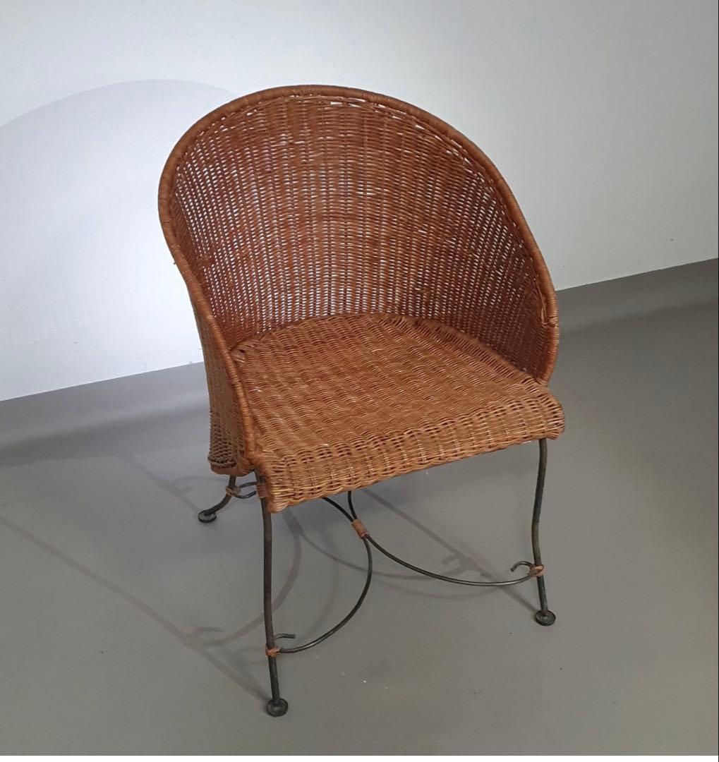 1980’s ビンテージ 椅子 ラタン 籐 チェア 金属脚 デザインチェア