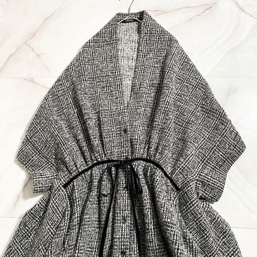 A18390 美品 リミフゥ ニットツイードドルマンコート グレンチェック S