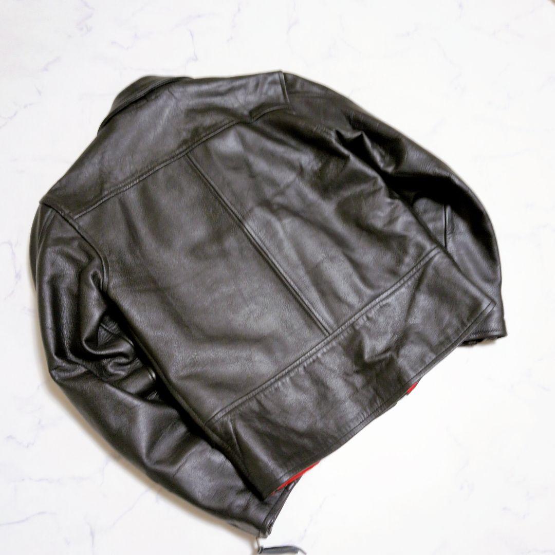 ヴィンテージ ダブル ライダース ジャケット 裏地赤 キルティング レザー S
