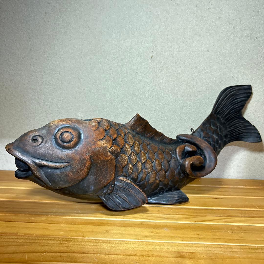 超メルカリ市　木彫　囲炉裏　自在鉤　魚横木　アンティーク　全長約４４cm