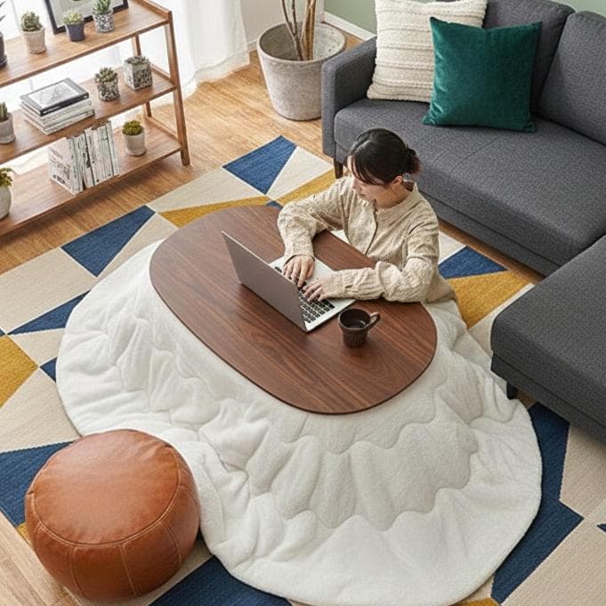 【新品・訳あり】北欧風 楕円形こたつ 100cm×60cm ブラウン 省エネ