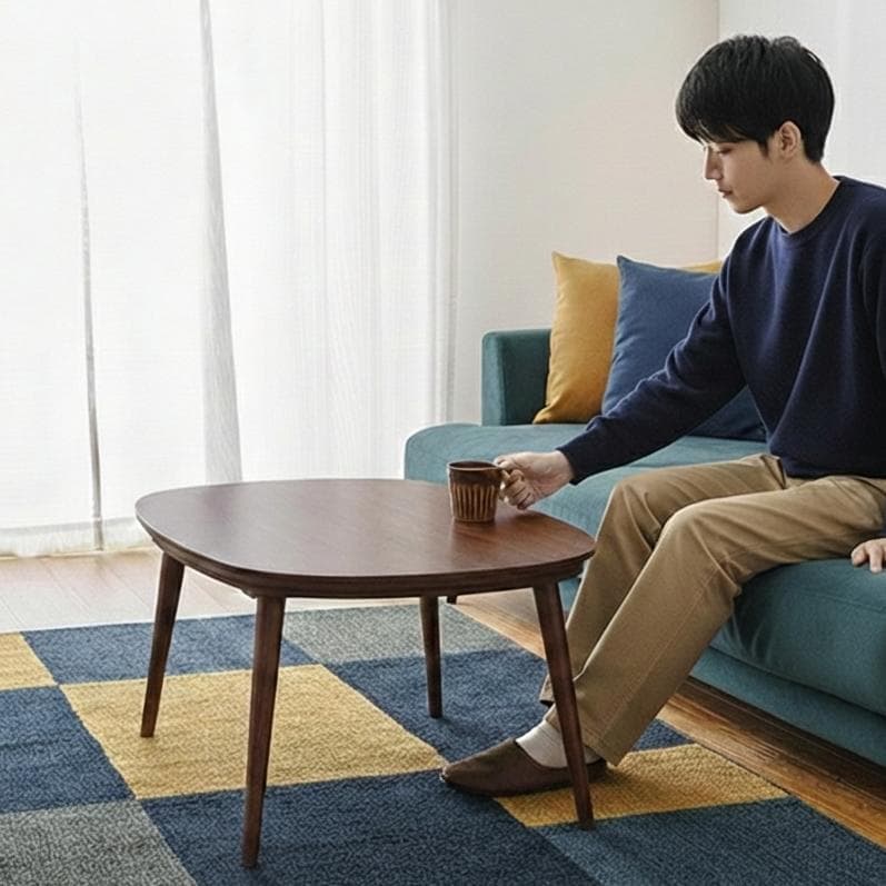 【新品・訳あり】北欧風 楕円形こたつ 100cm×60cm ブラウン 省エネ