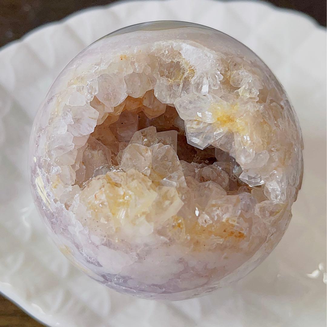 大! 天然石 ジオード アゲート ピンクアメジスト 共生 スフィア キラキラ