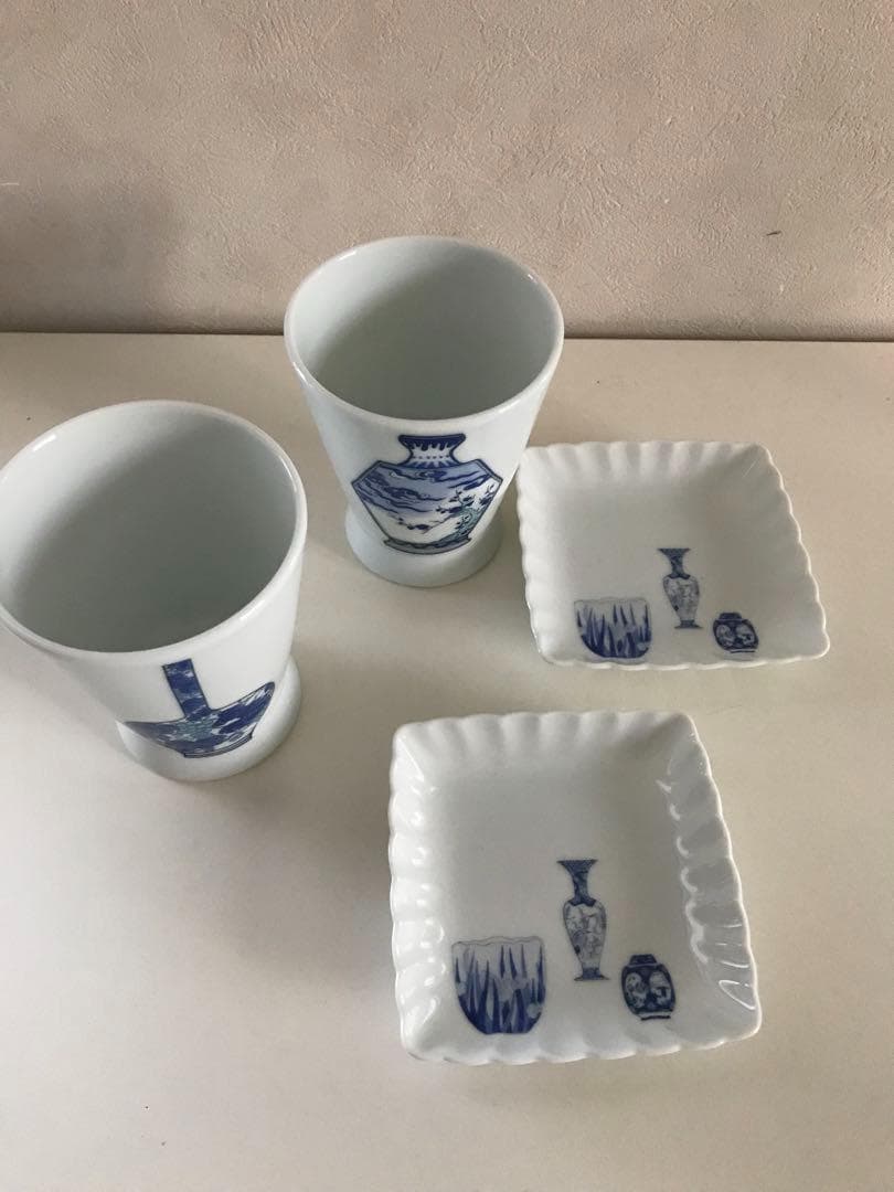 【新品】【深川製磁】ブルーチャイナ ゴブレットマグカップ＆小皿ペア
