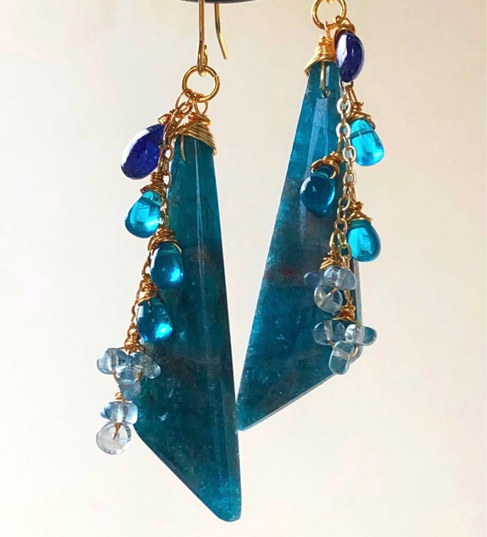 天然石ブルーパープルオーシャンジャスパーのピアス14kgf