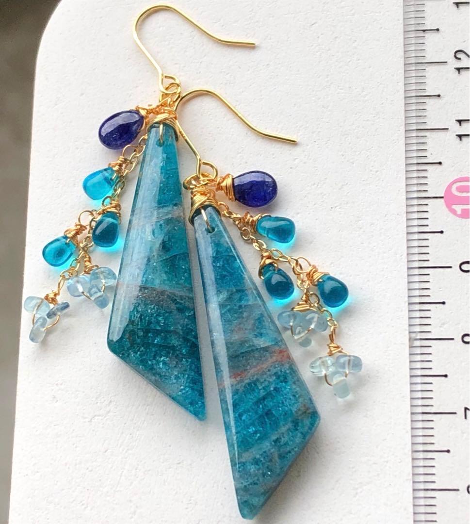 天然石ブルーパープルオーシャンジャスパーのピアス14kgf