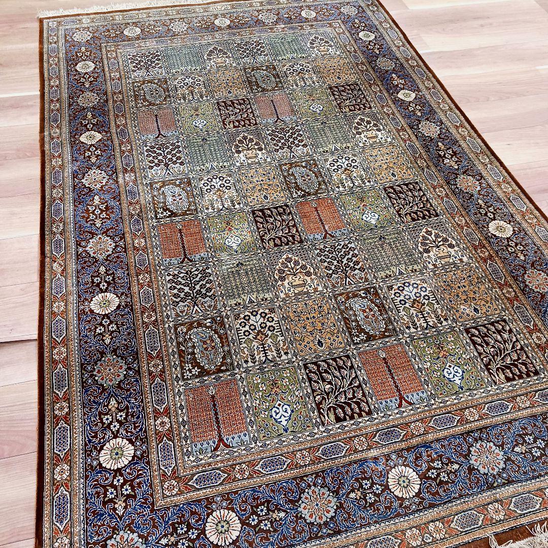 Y3327 ペルシャ絨毯 クム ババイ工房 シルク100% 手織100万ノット