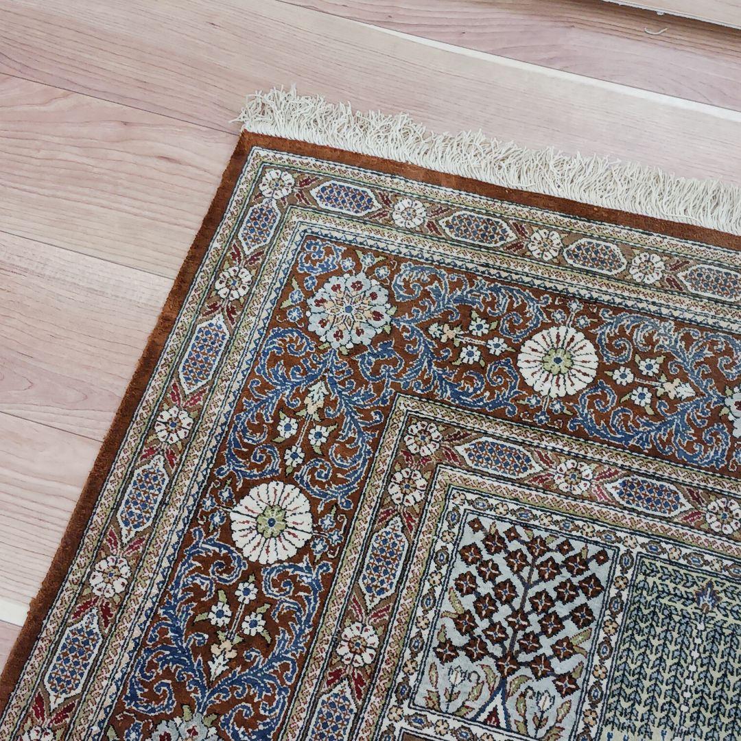 Y3327 ペルシャ絨毯 クム ババイ工房 シルク100% 手織100万ノット