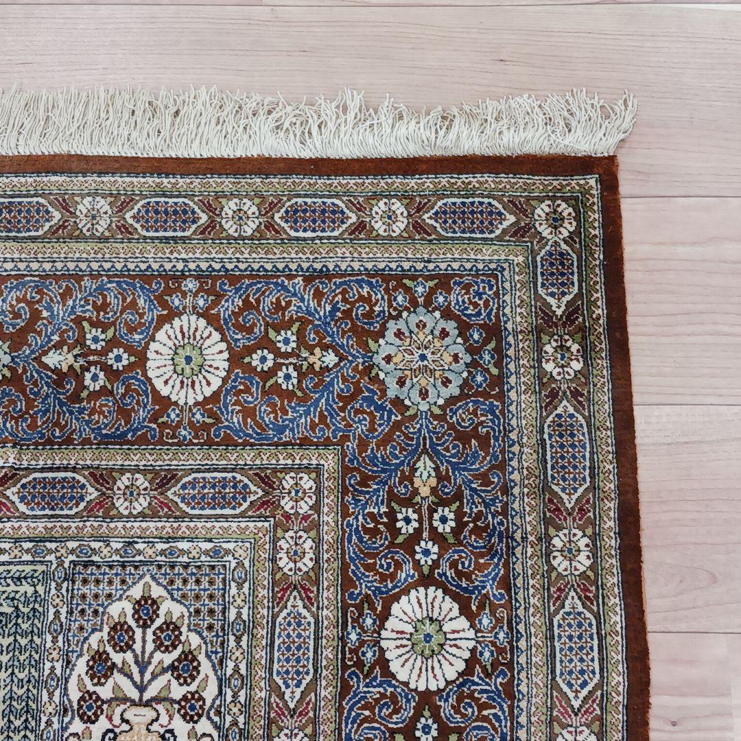 Y3327 ペルシャ絨毯 クム ババイ工房 シルク100% 手織100万ノット