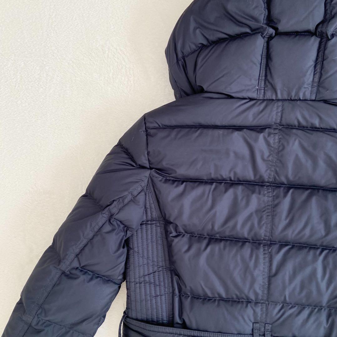 かわいいウサギBurberry ロングダウンコート　濃紺　メガチェック　M