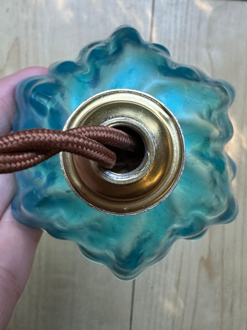 フランス アンティーク ブルーオパール螺旋模様の小さな可愛らしいアトリエランプ＊