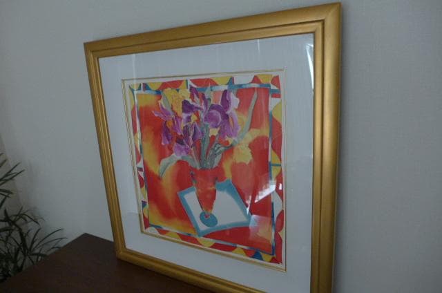 美品 真作 バロース アイリス オン スクェアー 10号級 シルクペインティング